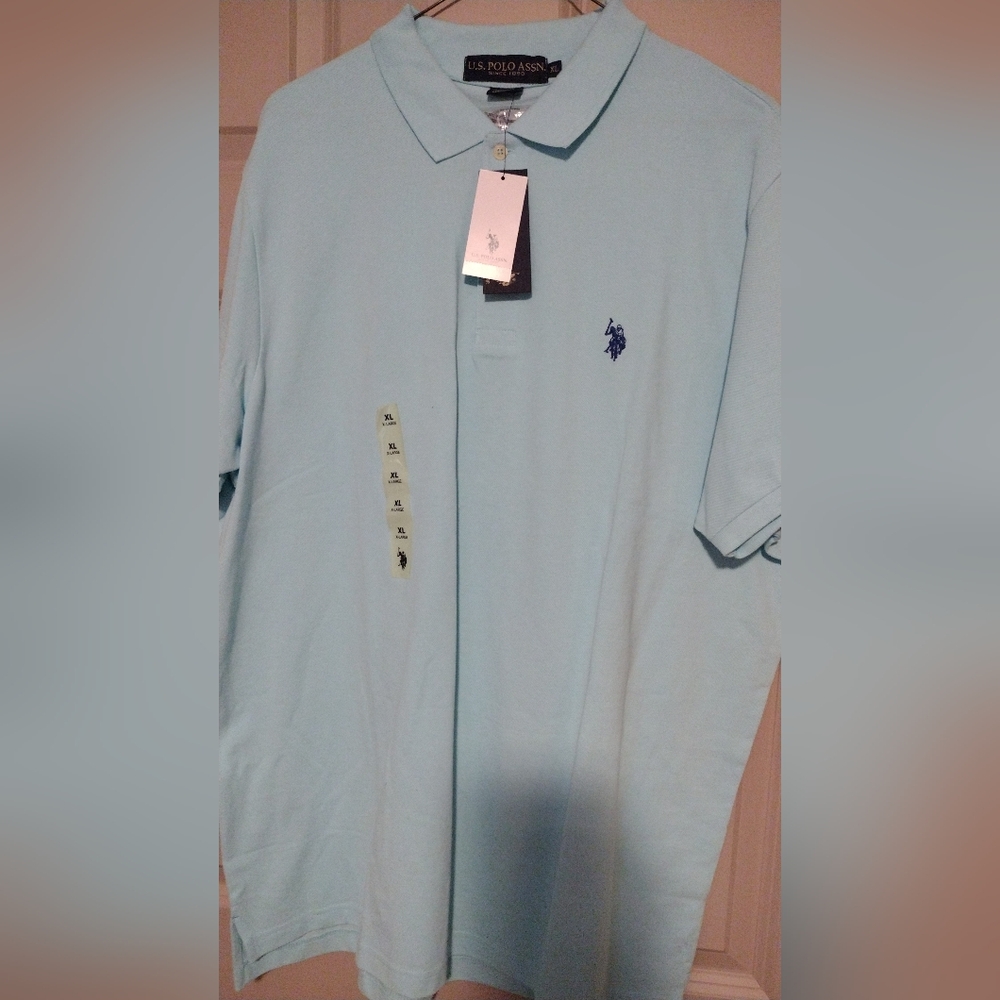 U.S. Polo Assn. Men's Pale Blue Polo with Navy Logo